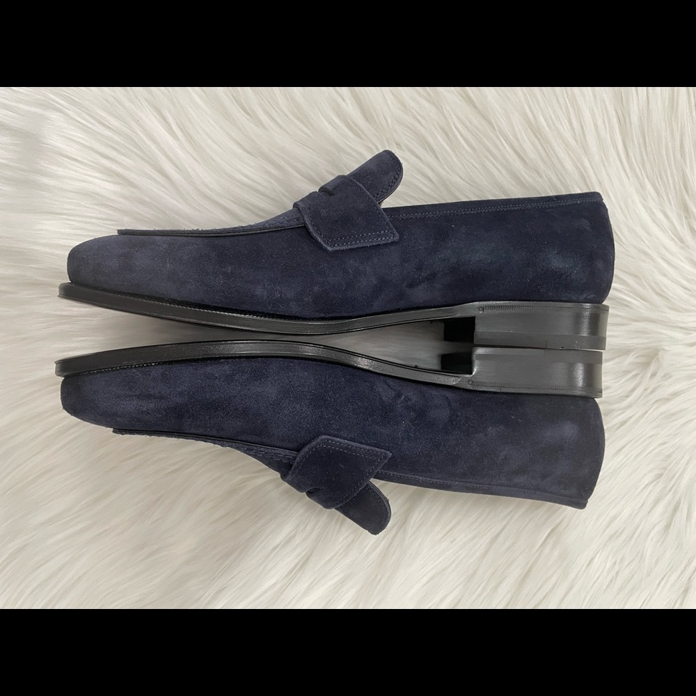 NIB Ferragamo Blue Suede Street Loafers 7EEE. - Picture 4 of 10